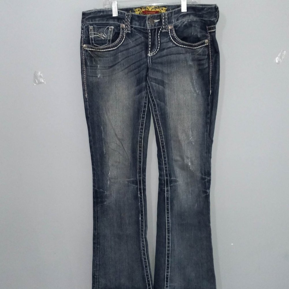 Maurice's Dark Wash Embroidered Embellishment Flare Jeans ( Size Tag Missing) 8